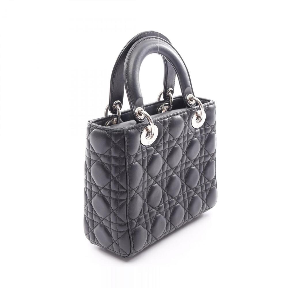Dior Black Leather LADY Cannage Christian Handbag MY Christian ABC Black